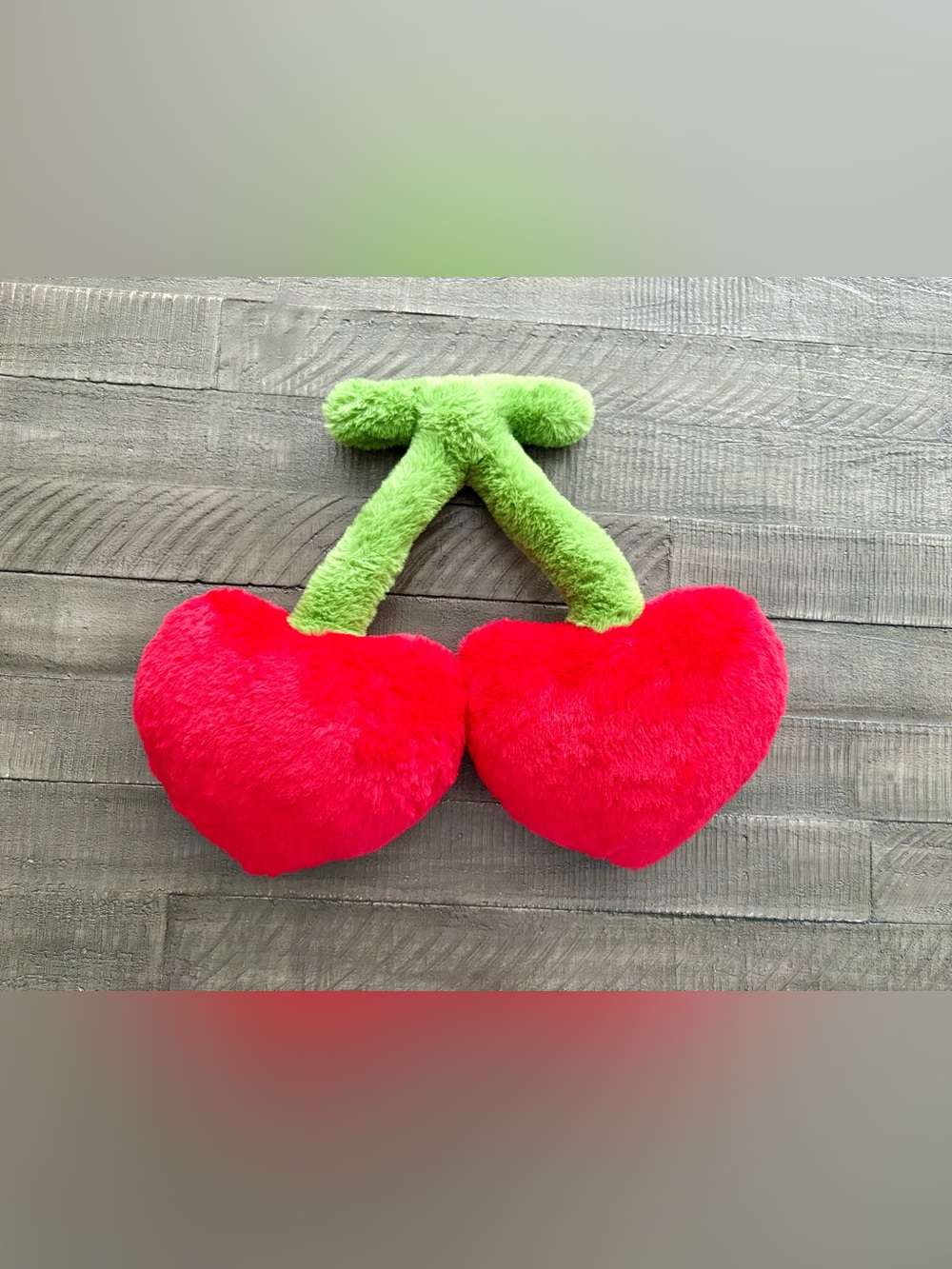 Plush Cherry Pillow Duo in Bright Red and Green